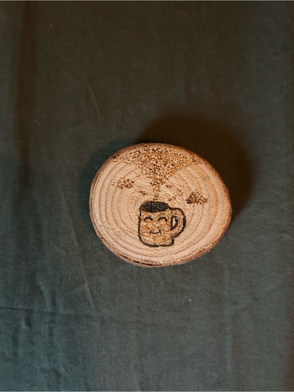 Handmade Wood Slice Wall Accent with Coffee Mug Pyrography